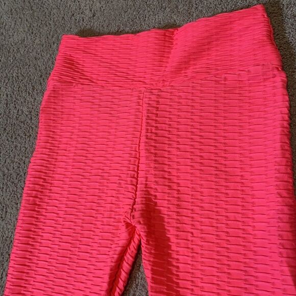 Women’s Leggings High Waisted Yoga Pants Textured Pink Butt Lift Size S NEW - Picture 5 of 13